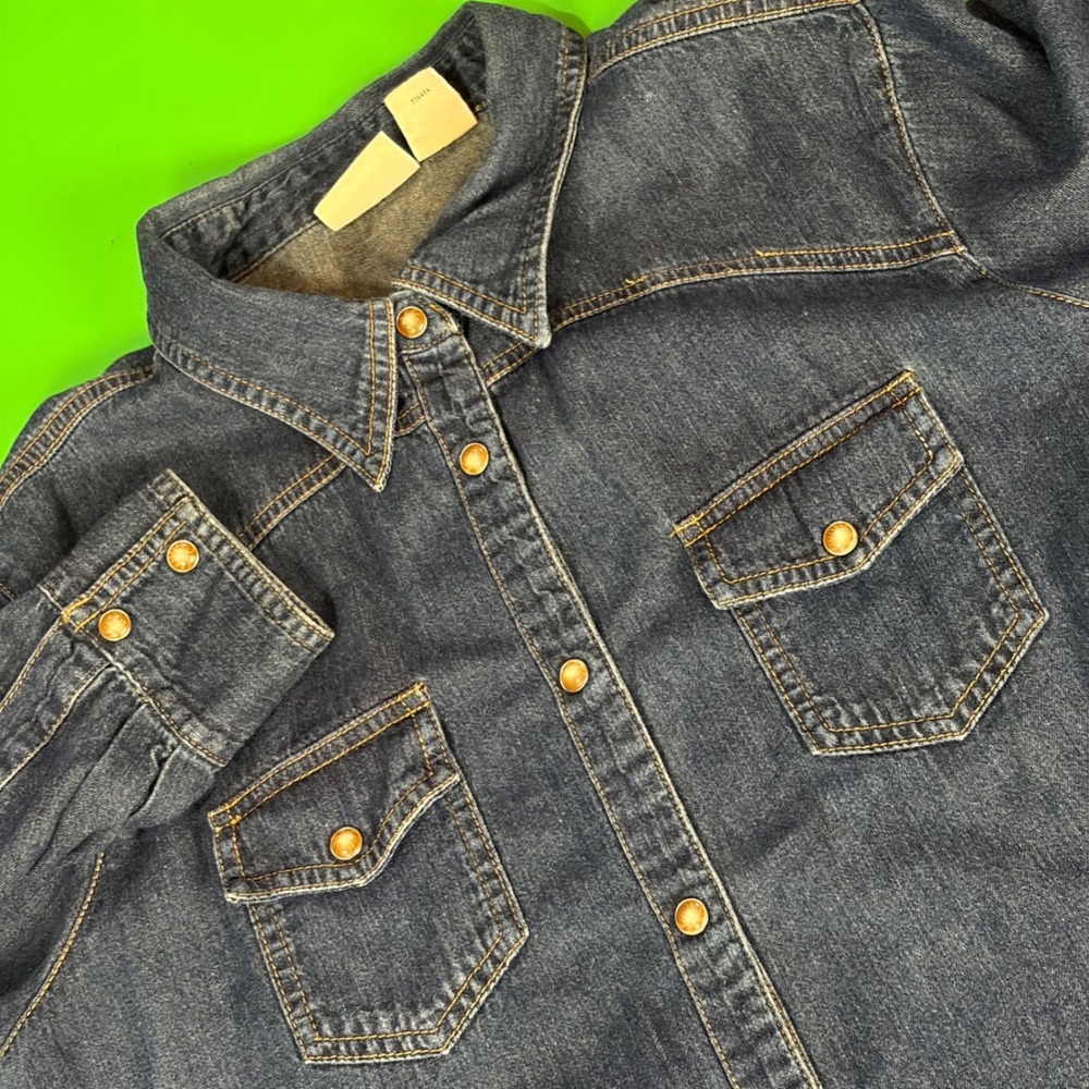 VTG St. John's Bay Denim Pearl Snap Shirt Womens L Blue 100% Cotton  Western L/S